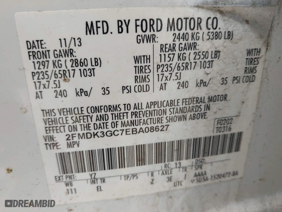 2014 Ford Edge SE with VIN 2FMDK3GC7EBA08627, listed as a IAAI auction lot 42017440 with 158,859 mi miles. Bid and sale history available at carsss.com. Image 9.