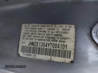 2000 Honda Insight z VIN JHMZE1354YT004101, wystawiony jako IAAI lot #41377318 z przebiegiem 231 466 mil mil oraz . Historia ofert i sprzedaży dostępna na DreamBid. Obrazek 9.