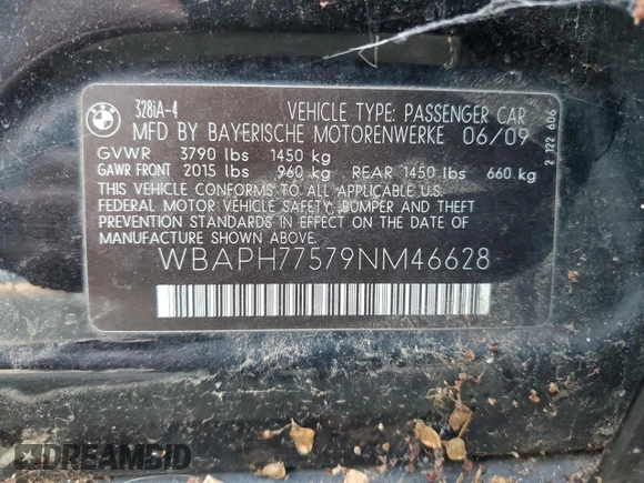 2009 BMW 3 Series 328i with VIN WBAPH77579NM46628, listed as a Copart auction lot 84284564 with 159,059 mi miles and Salvage Title. Bid and sale history available at carsss.com. Image 12.