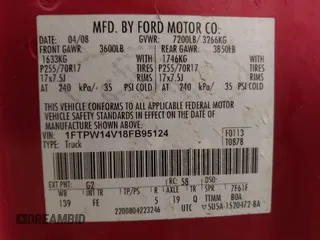 2008 Ford F-150 XLT with VIN 1FTPW14V18FB95124, listed as a IAAI auction lot 41419017 with 281,315 mi miles and . Bid and sale history available at DreamBid. Image 9.