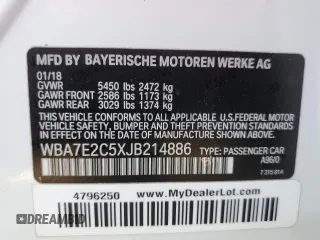 2018 BMW 7 Series 740i with VIN WBA7E2C5XJB214886, listed as a Copart auction lot 57833143 with 39,975 mi miles. Bid and sale history available at carsss.com. Image 12.