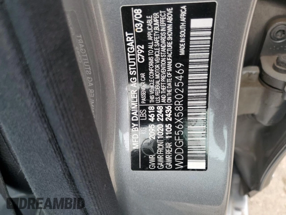 2008 Mercedes-Benz C 350 Sport with VIN WDDGF56X58R025469, listed as a Copart auction lot 51845005 with 49,759 mi miles and Salvage title. Bid and sale history available at DreamBid. Image 12.