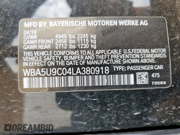 2020 BMW 3 Series M340i xDrive with VIN WBA5U9C04LA380918, listed as a Copart auction lot 48875295 with 72,540 mi miles and Salvage Title. Bid and sale history available at DreamBid. Image 13.