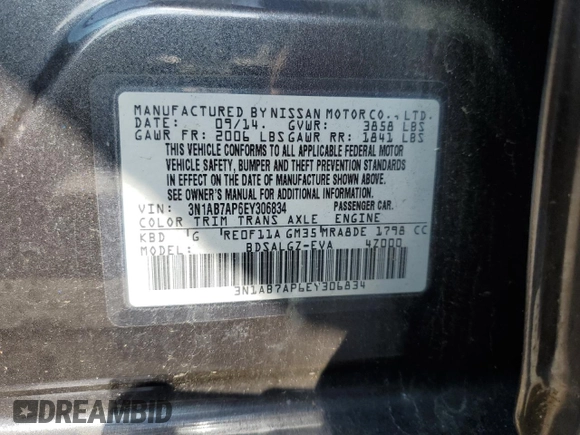 2014 Nissan Sentra SV with VIN 3N1AB7AP6EY306834, listed as a Copart auction lot 64020765 with 92,652 mi miles and Clean title. Bid and sale history available at DreamBid. Image 12.
