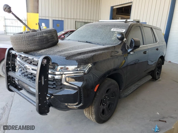 2023 Chevrolet Tahoe Commercial with VIN 1GNSCLED6PR451525, listed as a Copart auction lot 81989204 with 9,083 mi miles and Salvage Title. Bid and sale history available at carsss.com. Image 1.