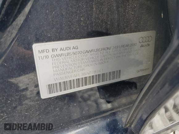 2011 Audi A4 Premium Plus с VIN WAUWFAFL3BA079741, выставлен на аукционе Copart как лот 61213815 с пробегом 121 731 миль миль и Чистый • Clean title. История ставок и продаж доступна на DreamBid. Изображение 13.