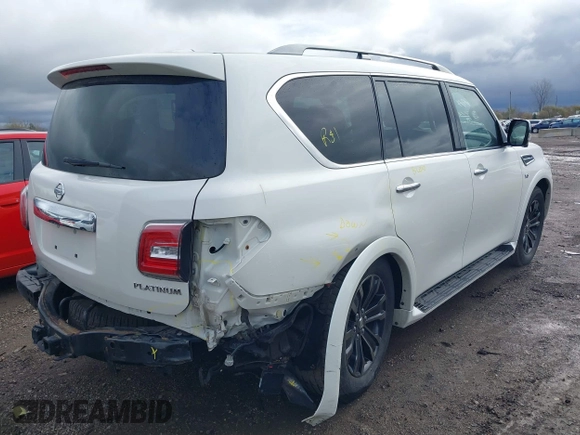 2019 Nissan Armada Platinum with VIN JN8AY2NE8K9757454, listed as a IAAI auction lot 37941190 with 43,549 mi miles. Bid and sale history available at carsss.com. Image 4.