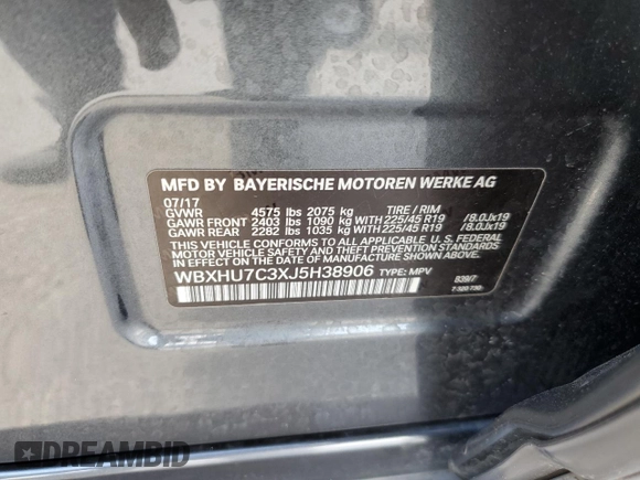 2018 BMW X1 sDrive28i with VIN WBXHU7C3XJ5H38906, listed as a Copart auction lot 36572583 with 71,860 mi miles. Bid and sale history available at carsss.com. Image 13.