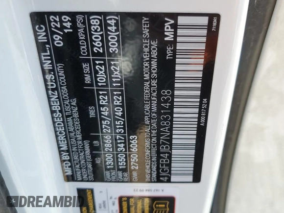 2022 Mercedes-Benz GLE 350 z VIN 4JGFB4JB7NA831438, wystawiony jako Copart lot #56167125 z przebiegiem 27 335 mil mil oraz Szkoda całkowita • Salvage title. Historia ofert i sprzedaży dostępna na DreamBid. Obrazek 14.