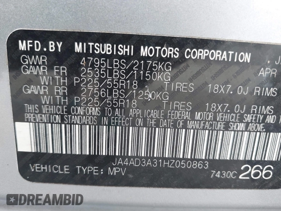 2017 Mitsubishi Outlander SE with VIN JA4AD3A31HZ050863, listed as a IAAI auction lot 42528872 with 98,136 mi miles and . Bid and sale history available at DreamBid. Image 9.