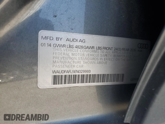 2014 Audi A4 Premium with VIN WAUDFAFL5EN029993, listed as a Copart auction lot 69077094 with 134,590 mi miles and Salvage title. Bid and sale history available at DreamBid. Image 12.