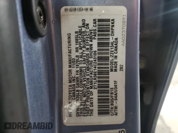2004 Toyota Matrix Std with VIN 2T1LR38E14C243106, listed as a Copart auction lot 87396844 with 0 mi miles and Salvage Title. Bid and sale history available at carsss.com. Image 13.