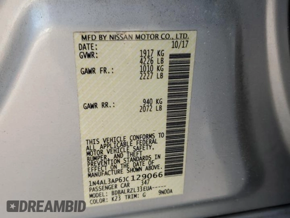 2018 Nissan Altima S with VIN 1N4AL3AP6JC129066, listed as a Copart auction lot 51533105 with 132,247 mi miles and Salvage Title. Bid and sale history available at DreamBid. Image 12.