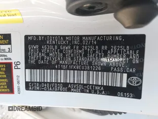 2014 Toyota Camry L with VIN 4T1BF1FK8EU381226, listed as a IAAI auction lot 41876832 with 79,025 mi miles and . Bid and sale history available at DreamBid. Image 9.