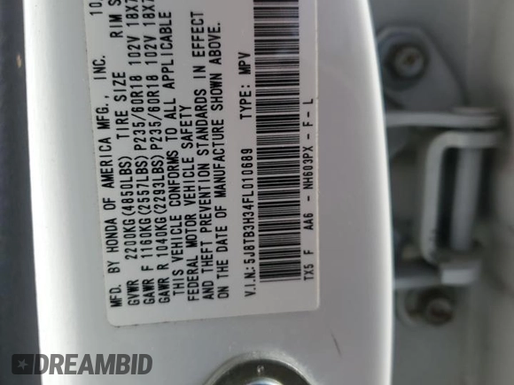 2015 Acura RDX with VIN 5J8TB3H34FL010689, listed as a Copart auction lot 53948525 with 86,951 mi miles and Salvage title. Bid and sale history available at DreamBid. Image 12.