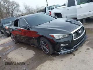 2018 Infiniti Q50 RED SPORT 400 with VIN JN1FV7AR7JM481279, listed as a IAAI auction lot 41850295 with 75,807 mi miles. Bid and sale history available at carsss.com. Image 1.