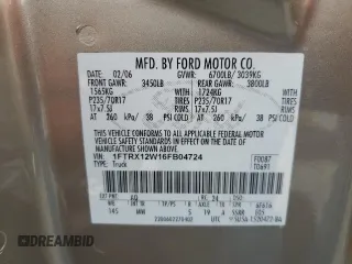 2006 Ford F-150 STX z VIN 1FTRX12W16FB04724, wystawiony jako Copart lot #65361235 z przebiegiem 346 053 mil mil oraz Szkoda całkowita • Salvage title. Historia ofert i sprzedaży dostępna na DreamBid. Obrazek 13.