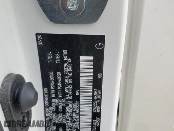 2020 Toyota 4Runner SR5 with VIN JTEBU5JR1L5802227, listed as a Copart auction lot 58962915 with 72,553 mi miles and Salvage title. Bid and sale history available at DreamBid. Image 14.