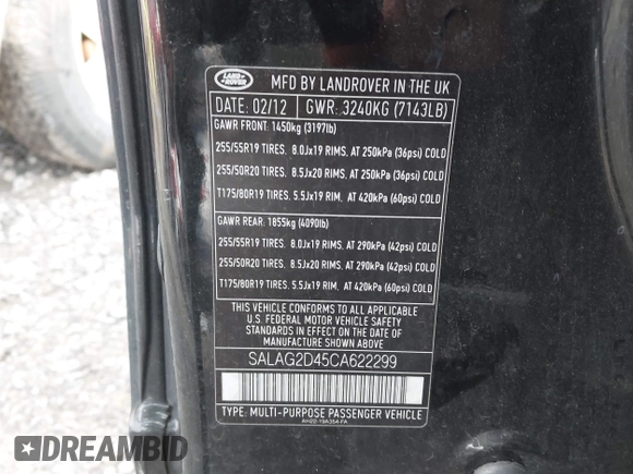 2012 Land Rover LR4 HSE with VIN SALAG2D45CA622299, listed as a IAAI auction lot 42029833 with 226,867 mi miles and . Bid and sale history available at DreamBid. Image 9.