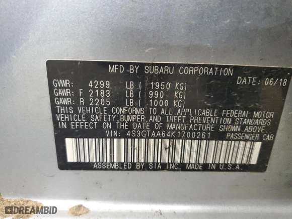 2019 Subaru Impreza with VIN 4S3GTAA64K1700261, listed as a Copart auction lot 84351324 with 0 mi miles and Salvage Title. Bid and sale history available at carsss.com. Image 13.