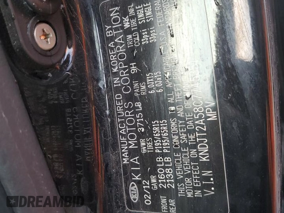 2012 Kia Soul with VIN KNDJT2A58C7745351, listed as a Copart auction lot 46254015 with 135,323 mi miles and Salvage Title. Bid and sale history available at carsss.com. Image 14.