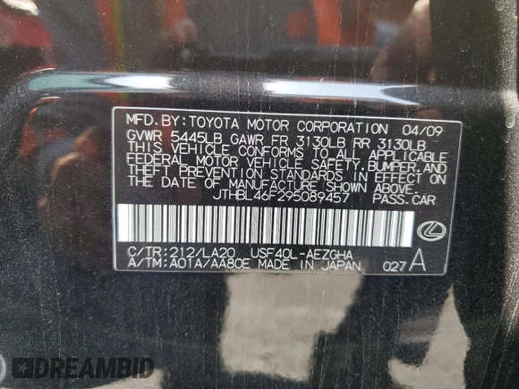 2009 Lexus LS 460 z VIN JTHBL46F295089457, wystawiony jako Copart lot #59855115 z przebiegiem 176 985 mil mil oraz Czysty tytuł • Clean title. Historia ofert i sprzedaży dostępna na DreamBid. Obrazek 12.