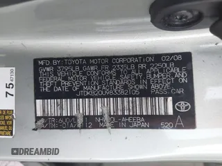2008 Toyota Prius with VIN JTDKB20U983382105, listed as a IAAI auction lot 40850549 with 185,759 mi miles. Bid and sale history available at carsss.com. Image 9.