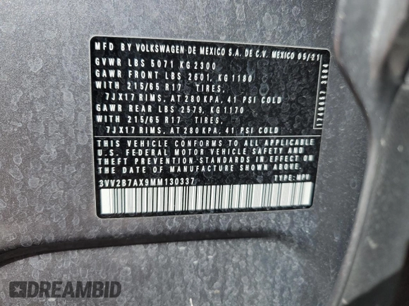 2021 Volkswagen Tiguan SE z VIN 3VV2B7AX9MM130337, wystawiony jako Copart lot #48201245 z przebiegiem 42 732 mil mil oraz Czysty tytuł • Clean title. Historia ofert i sprzedaży dostępna na DreamBid. Obrazek 16.