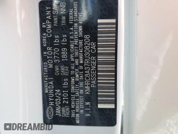 2024 Hyundai Venue SEL with VIN KMHRC8A37RU308208, listed as a Copart auction lot 45903645 with Not provided miles and Salvage title. Bid and sale history available at DreamBid. Image 14.