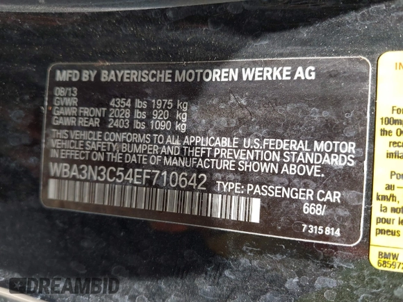2014 BMW 4 Series 428i with VIN WBA3N3C54EF710642, listed as a IAAI auction lot 42319452 with 127,071 mi miles and . Bid and sale history available at DreamBid. Image 9.