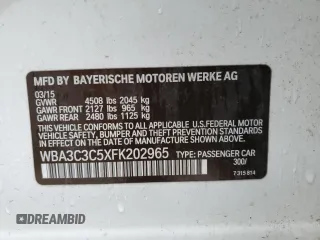 2015 BMW 3 Series 320i xDrive with VIN WBA3C3C5XFK202965, listed as a Copart auction lot 52422275 with 119,713 mi miles and Salvage title. Bid and sale history available at DreamBid. Image 14.