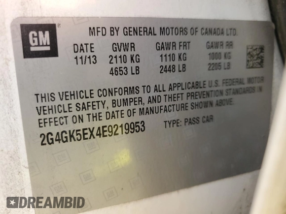 2014 Buick Regal with VIN 2G4GK5EX4E9219953, listed as a Copart auction lot 52736735 with 72,879 mi miles and Salvage Title. Bid and sale history available at carsss.com. Image 13.