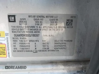 2013 Buick Enclave Premium with VIN 5GAKRDKD5DJ186397, listed as a IAAI auction lot 41118306 with Not Provided miles and . Bid and sale history available at carsss.com. Image 8.