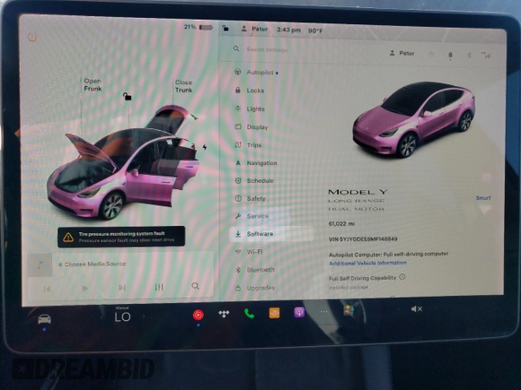 2021 Tesla Model Y Long Range with VIN 5YJYGDEE8MF148849, listed as a Copart auction lot 80894154 with 61,022 mi miles and Salvage Title. Bid and sale history available at carsss.com. Image 9.