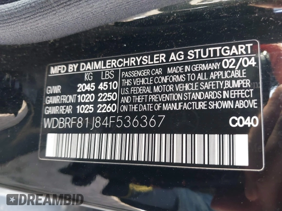 2004 Mercedes-Benz C 240 с VIN WDBRF81J84F536367, выставлен на аукционе IAAI как лот 41940002 с пробегом Не указан миль и . История ставок и продаж доступна на DreamBid. Изображение 9.