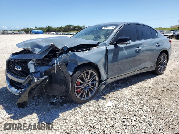 2024 Infiniti Q50 Red Sport 400 with VIN JN1FV7DP7RM660055, listed as a Copart auction lot 49555715 with 8,431 mi miles and Non repairable. Bid and sale history available at DreamBid. Image 1.