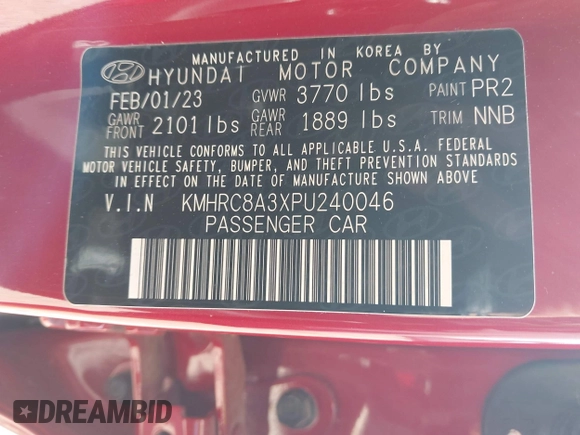 2023 Hyundai Venue Limited with VIN KMHRC8A3XPU240046, listed as a IAAI auction lot 42000658 with 40,344 mi miles and . Bid and sale history available at DreamBid. Image 9.