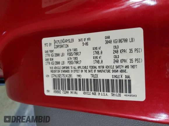 2007 Dodge 1500 Laramie с VIN 1D7HU18217S141201, выставлен на аукционе Copart как лот 61853105 с пробегом 215 743 миль миль и Чистый • Clean title. История ставок и продаж доступна на DreamBid. Изображение 12.