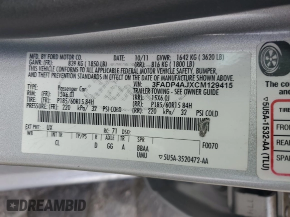 2012 Ford Fiesta S with VIN 3FADP4AJXCM129415, listed as a Copart auction lot 55447135 with 138,343 mi miles and Clean Title. Bid and sale history available at carsss.com. Image 12.