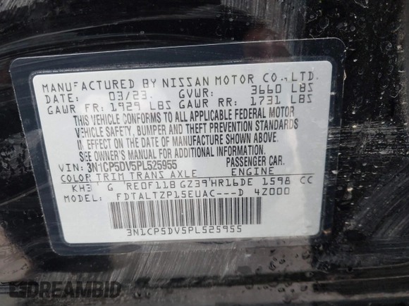 2023 Nissan Kicks SR with VIN 3N1CP5DV5PL525955, listed as a IAAI auction lot 40800444 with 27,121 mi miles. Bid and sale history available at carsss.com. Image 9.