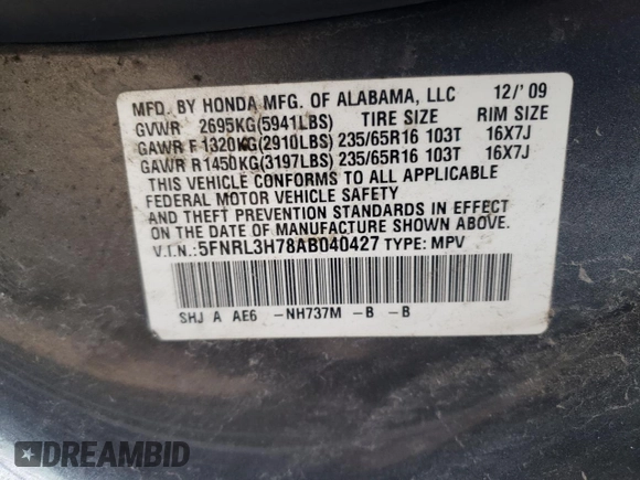 2010 Honda Odyssey EX-L with VIN 5FNRL3H78AB040427, listed as a Copart auction lot 78315584 with 146,638 mi miles and Clean Title. Bid and sale history available at DreamBid. Image 13.