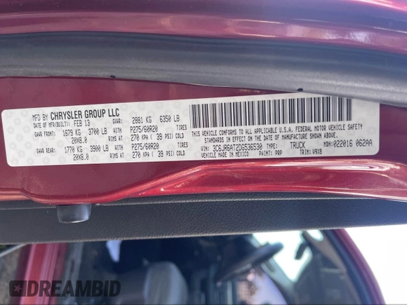 2013 Ram 1500 Express with VIN 3C6JR6AT2DG536530, listed as a IAAI auction lot 42196852 with 98,174 mi miles and . Bid and sale history available at DreamBid. Image 9.