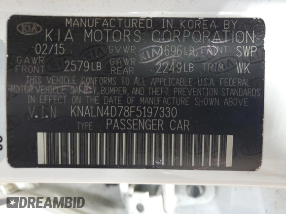 2015 Kia Cadenza Premium with VIN KNALN4D78F5197330, listed as a Copart auction lot 65936324 with 62,236 mi miles and Salvage Title. Bid and sale history available at carsss.com. Image 12.