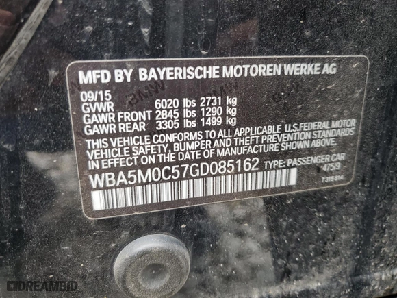 2016 BMW 5 Series Gran Turismo 550i xDrive with VIN WBA5M0C57GD085162, listed as a Copart auction lot 55271984 with 106,087 mi miles and Salvage Title. Bid and sale history available at carsss.com. Image 14.