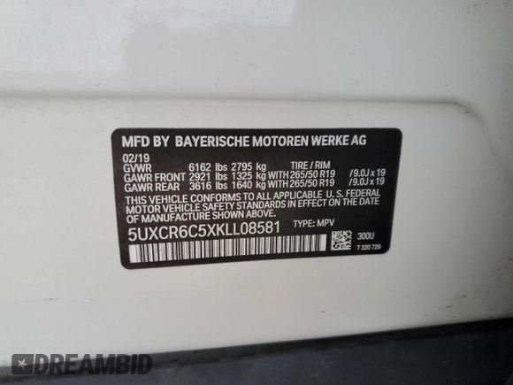 2019 BMW X5 xDrive40i with VIN 5UXCR6C5XKLL08581, listed as a Copart auction lot 44522563 with 36,259 mi miles. Bid and sale history available at carsss.com. Image 12.