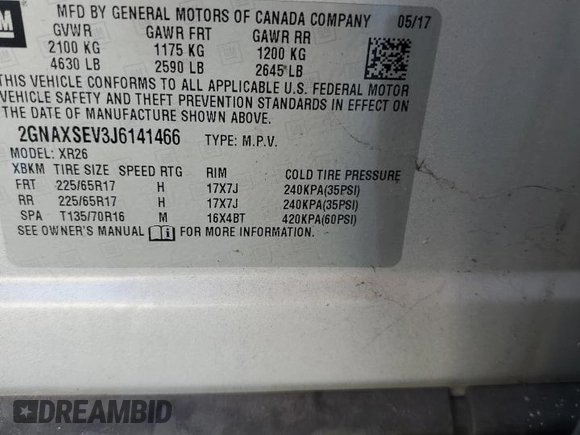 2018 Chevrolet Equinox LT with VIN 2GNAXSEV3J6141466, listed as a Copart auction lot 46596005 with 121,609 mi miles and Salvage Title. Bid and sale history available at carsss.com. Image 14.