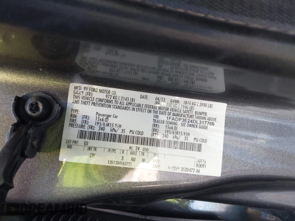 2013 Ford Focus S with VIN 1FADP3E24DL317766, listed as a IAAI auction lot 42029670 with 159,130 mi miles. Bid and sale history available at carsss.com. Image 9.