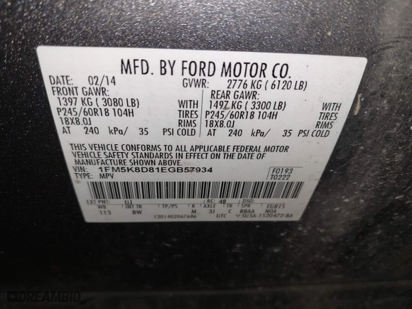 2014 Ford Explorer XLT with VIN 1FM5K8D81EGB57934, listed as a IAAI auction lot 41755203 with 138,265 mi miles. Bid and sale history available at carsss.com. Image 9.