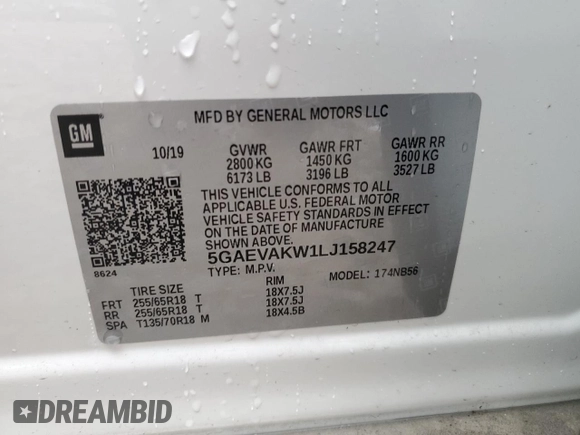 2020 Buick Enclave Essence with VIN 5GAEVAKW1LJ158247, listed as a Copart auction lot 50782825 with 40,799 mi miles and Salvage Title. Bid and sale history available at DreamBid. Image 13.