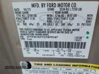 2012 Ford F-150 XL with VIN 1FTFW1EF7CFB75147, listed as a Copart auction lot 50108975 with 141,219 mi miles and Salvage Title. Bid and sale history available at carsss.com. Image 12.